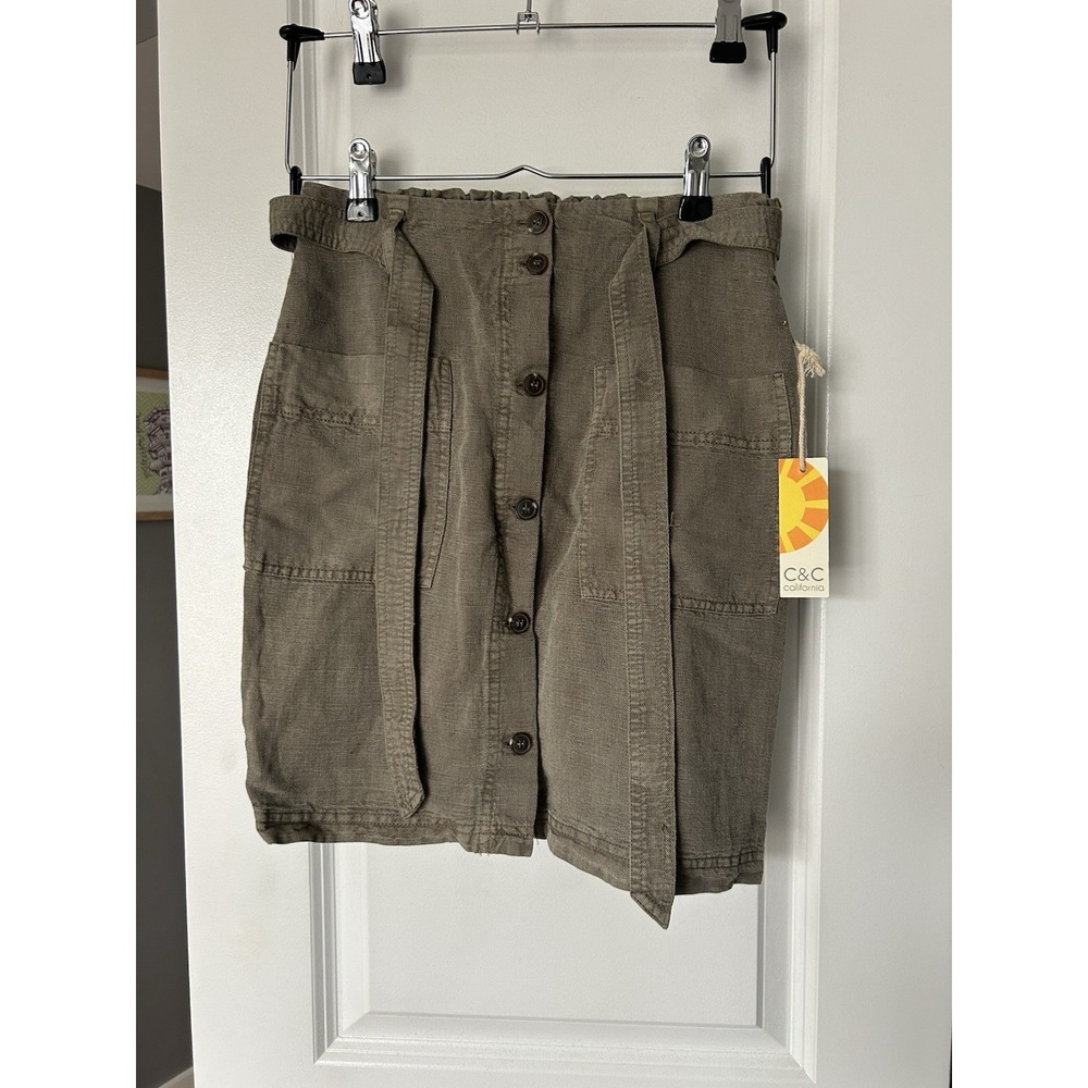 NWT C+C CALIFORNIA Linen Button Down Mini Skirt Belted Tie Waist Size Small